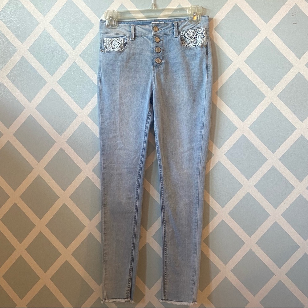 SO Blue Skinny Jeans with Pattern Pockets